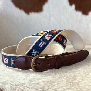 Barrons Hunter nautical flags canvas and leather belt size 38 Rare naval